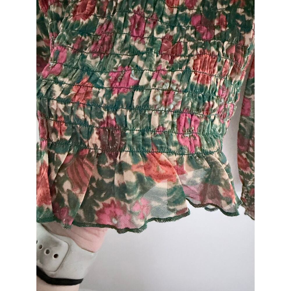Natural Life Floral Long-Sleeve Boho Sheer Mesh Blouse-Size M - Picture 3 of 7